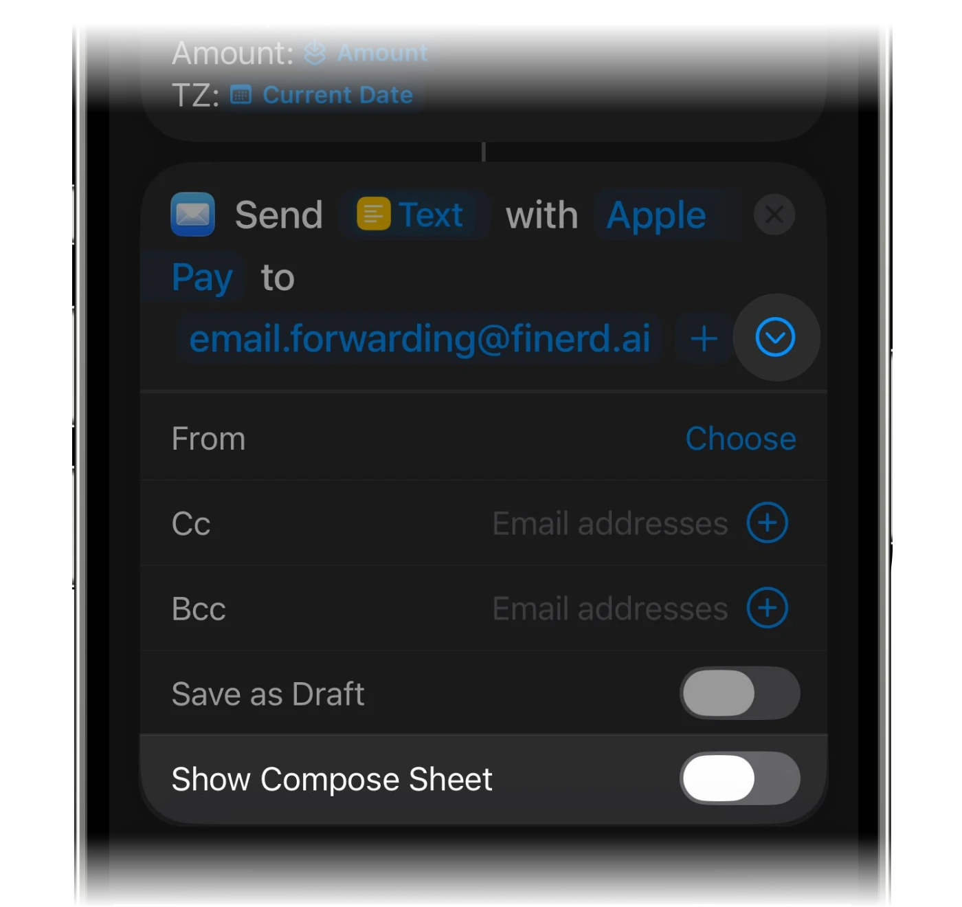 The Show Compose Sheet toggle switched off