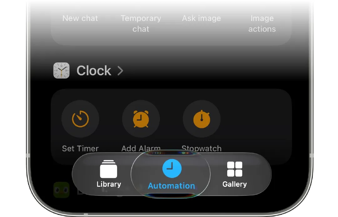 The Automation tab in the Shortcuts app