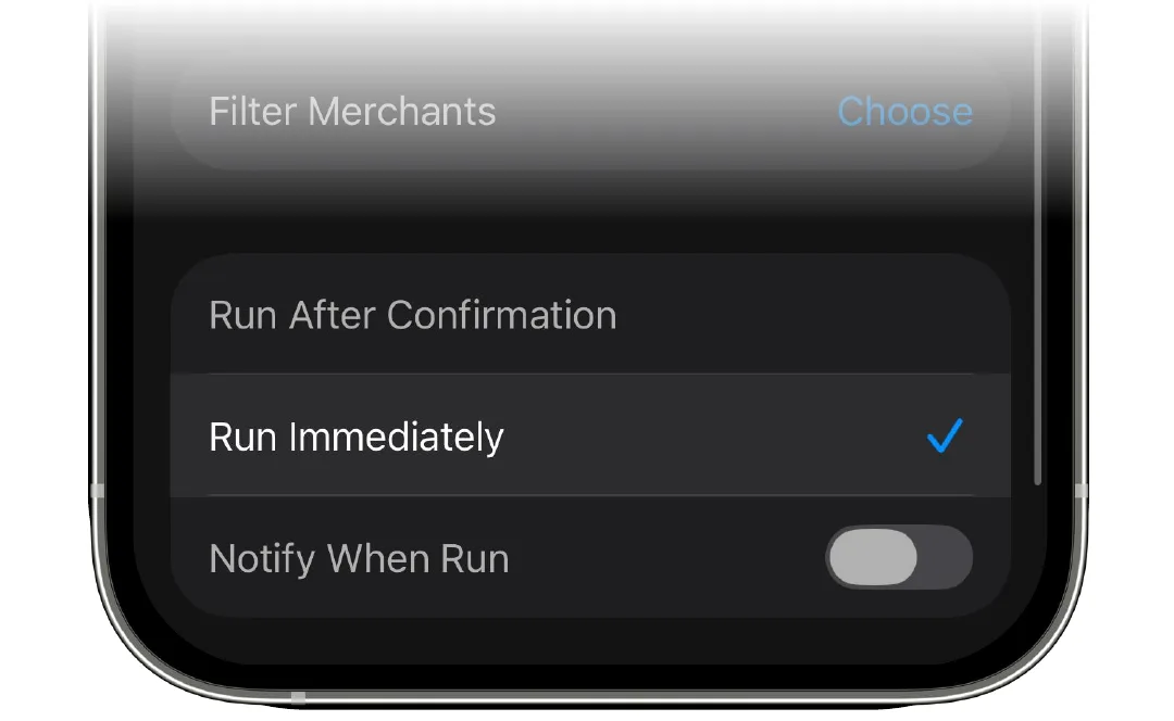 The Run Immediately option in the automation settings