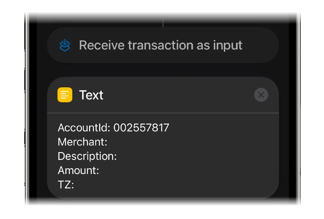 The Text action holding the finerd template
