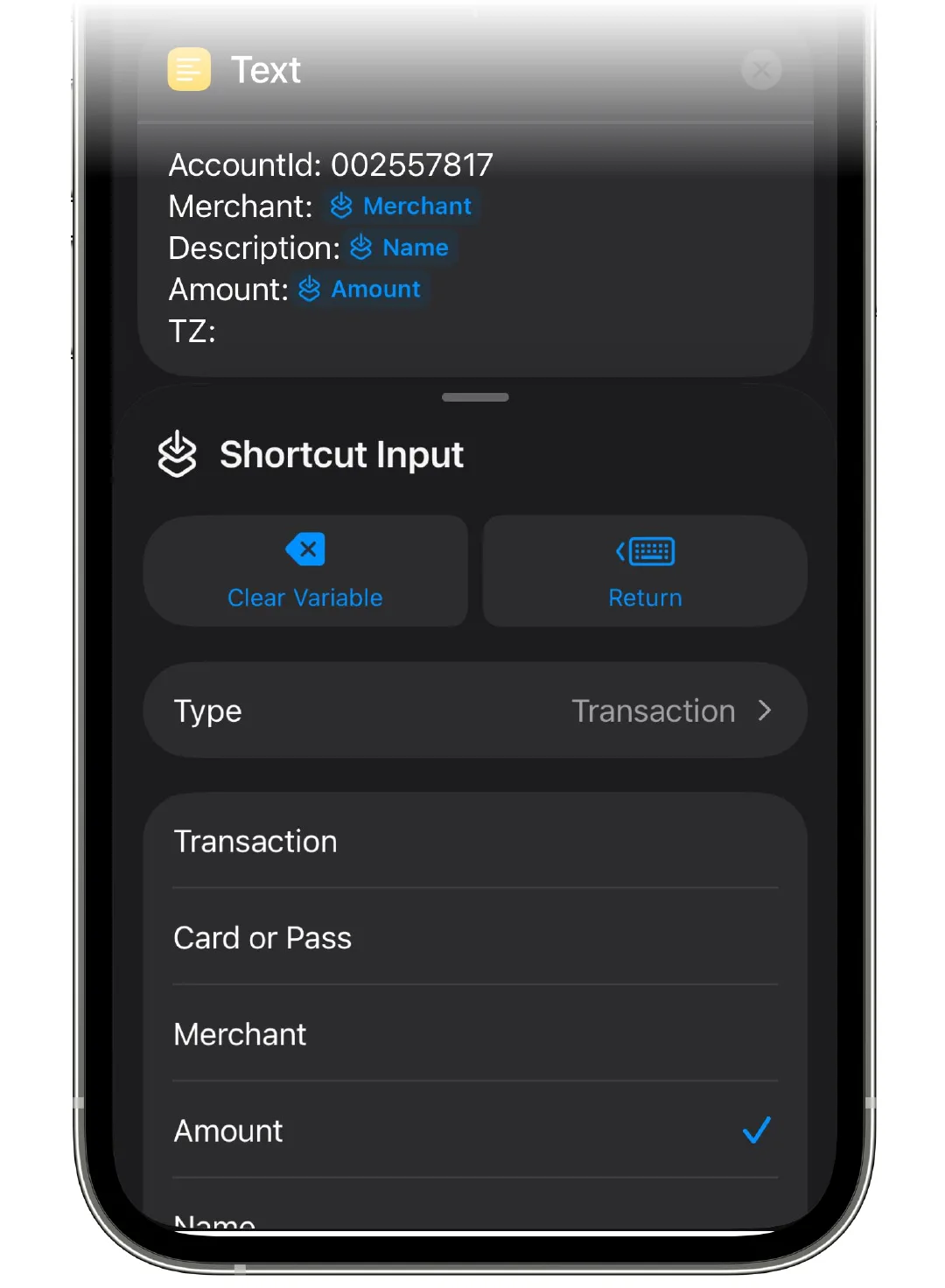 Picking the property behind a Shortcut Input variable