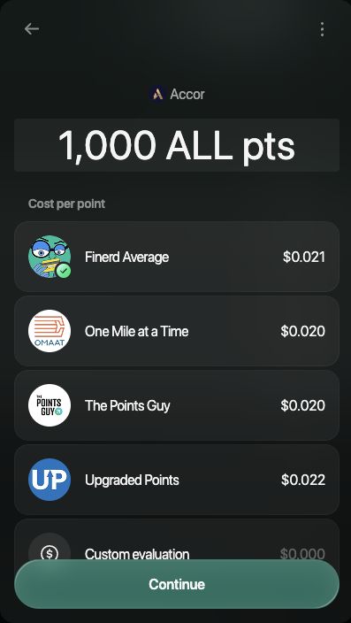 Accor rewards account with 1,000 ALL points and a choice of point valuation providers on Web