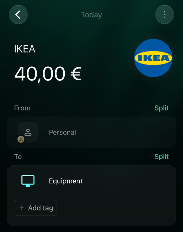 Una transacción de IKEA de 40,00 € en el espacio de negocios en iOS: From Personal, To Equipment
