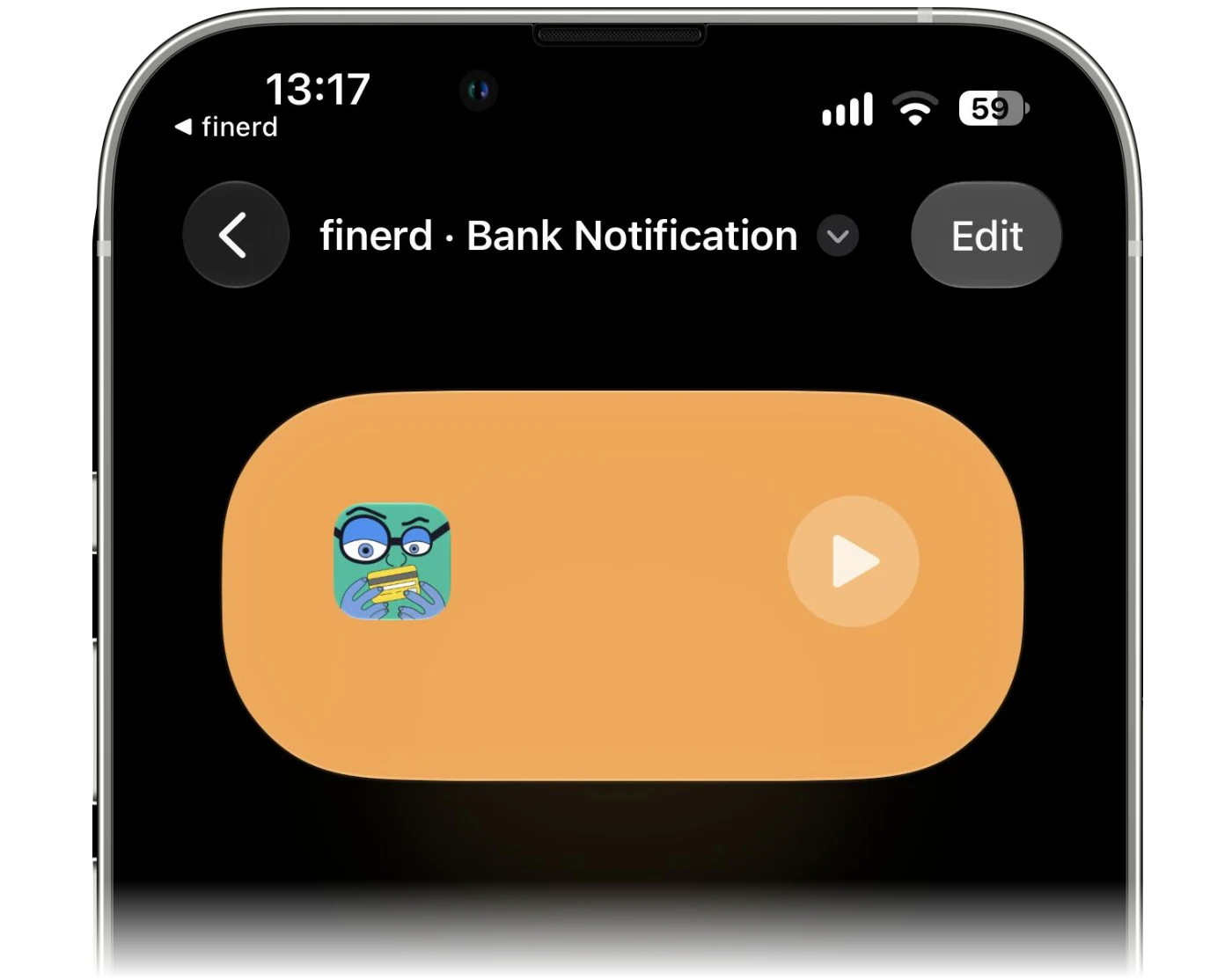 The shortcut summary card with the Edit button