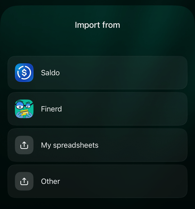 iOS Import from: Saldo, Finerd, My spreadsheets and Other.