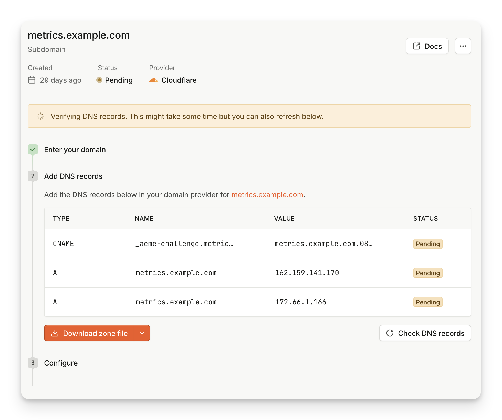 DNS records that need to be set