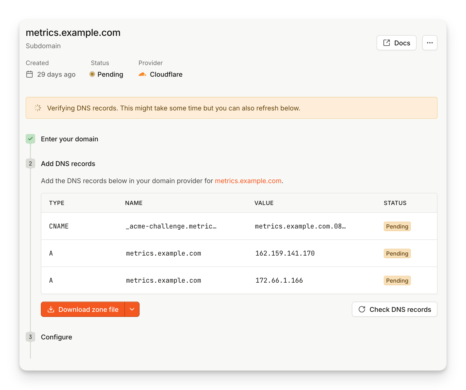 DNS records that need to be set