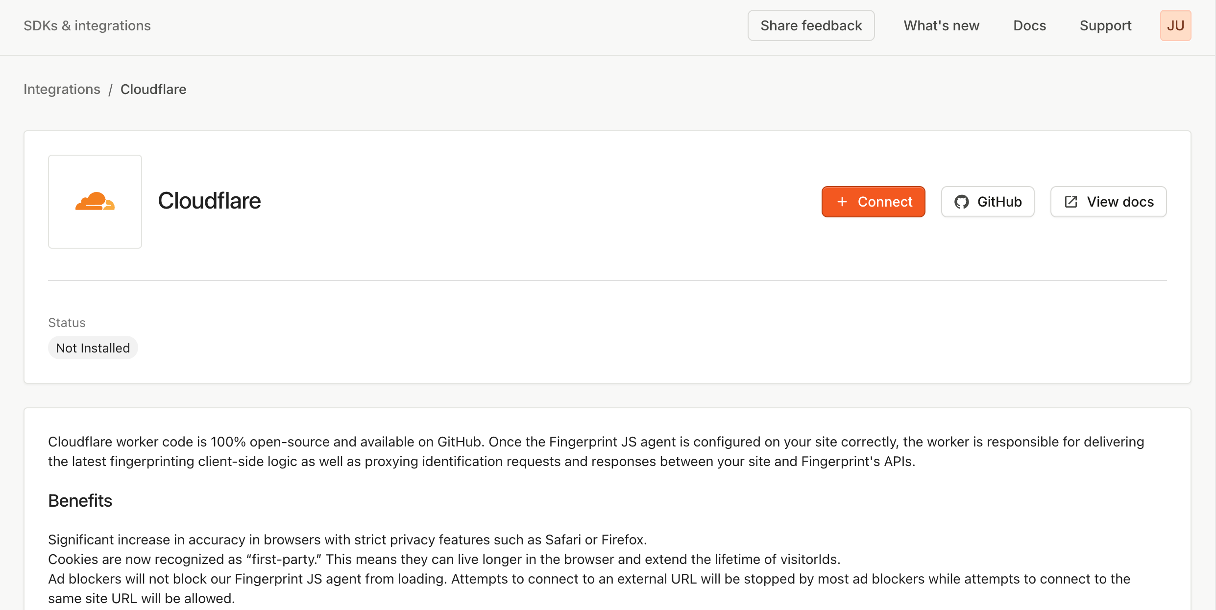 Cloudflare configuration wizard - Connect