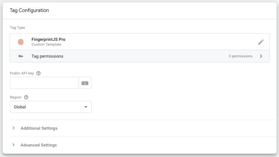 screenshot of tag configuration