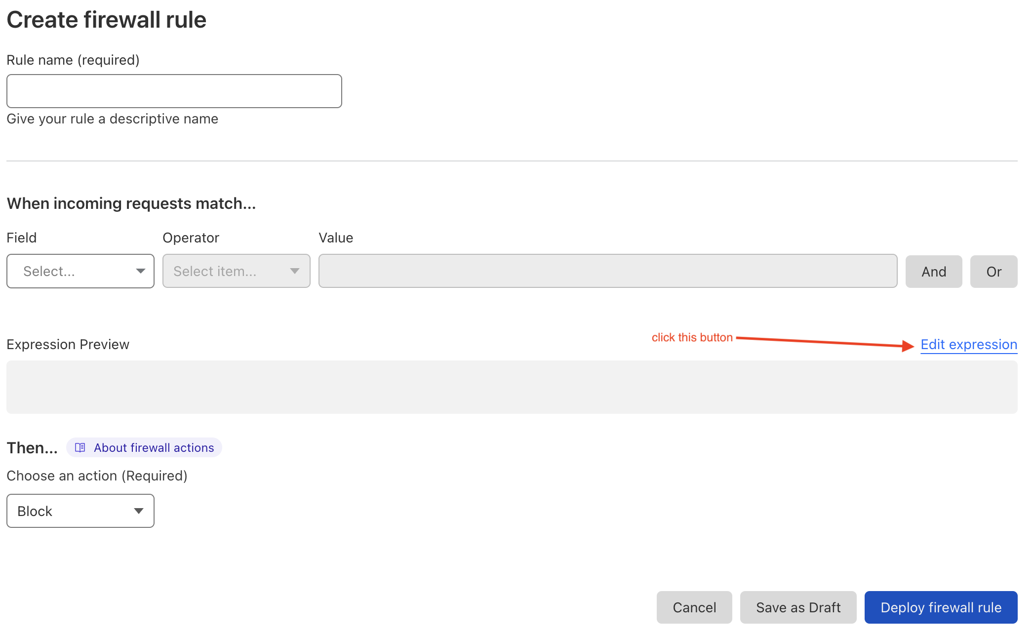 Screenshot of the firewall rule