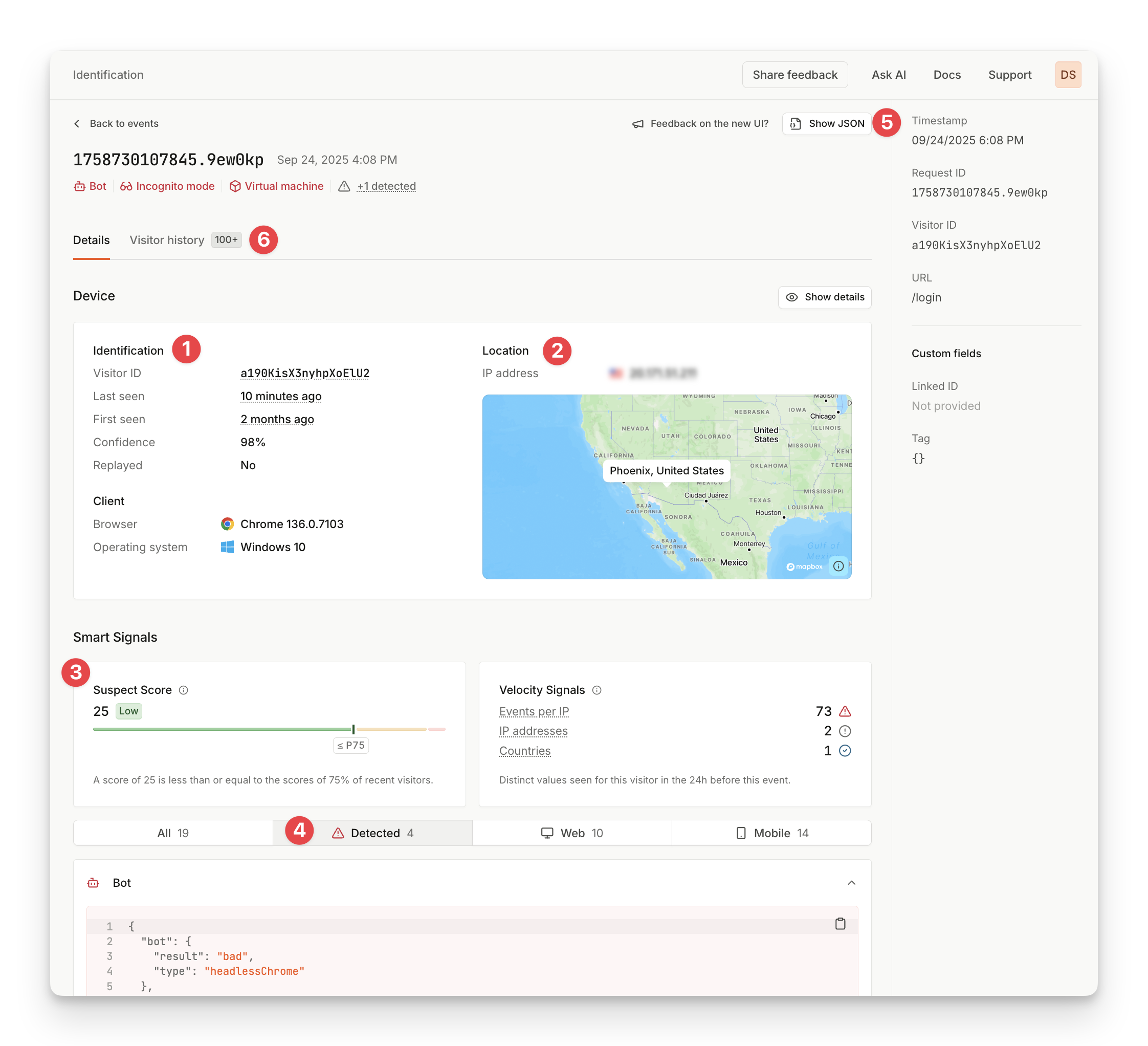 Dashboard analytics event details page