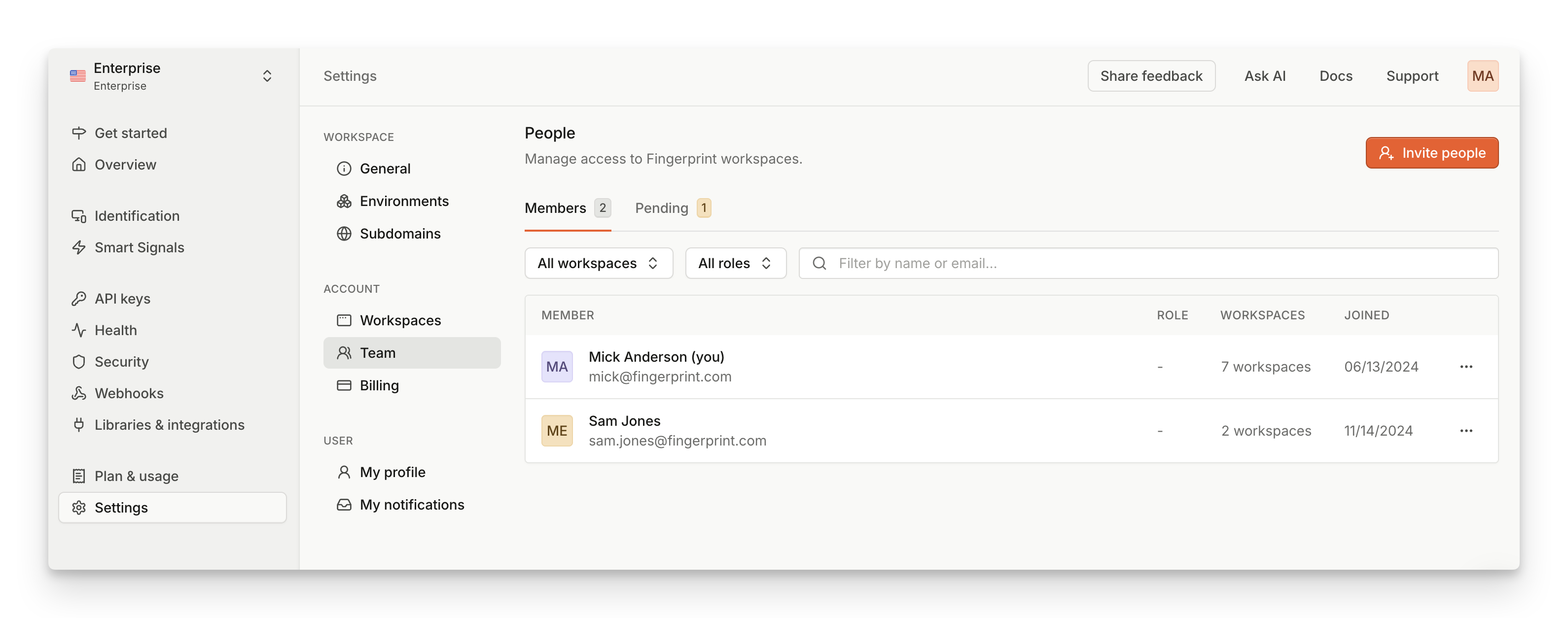 Dashboard team members