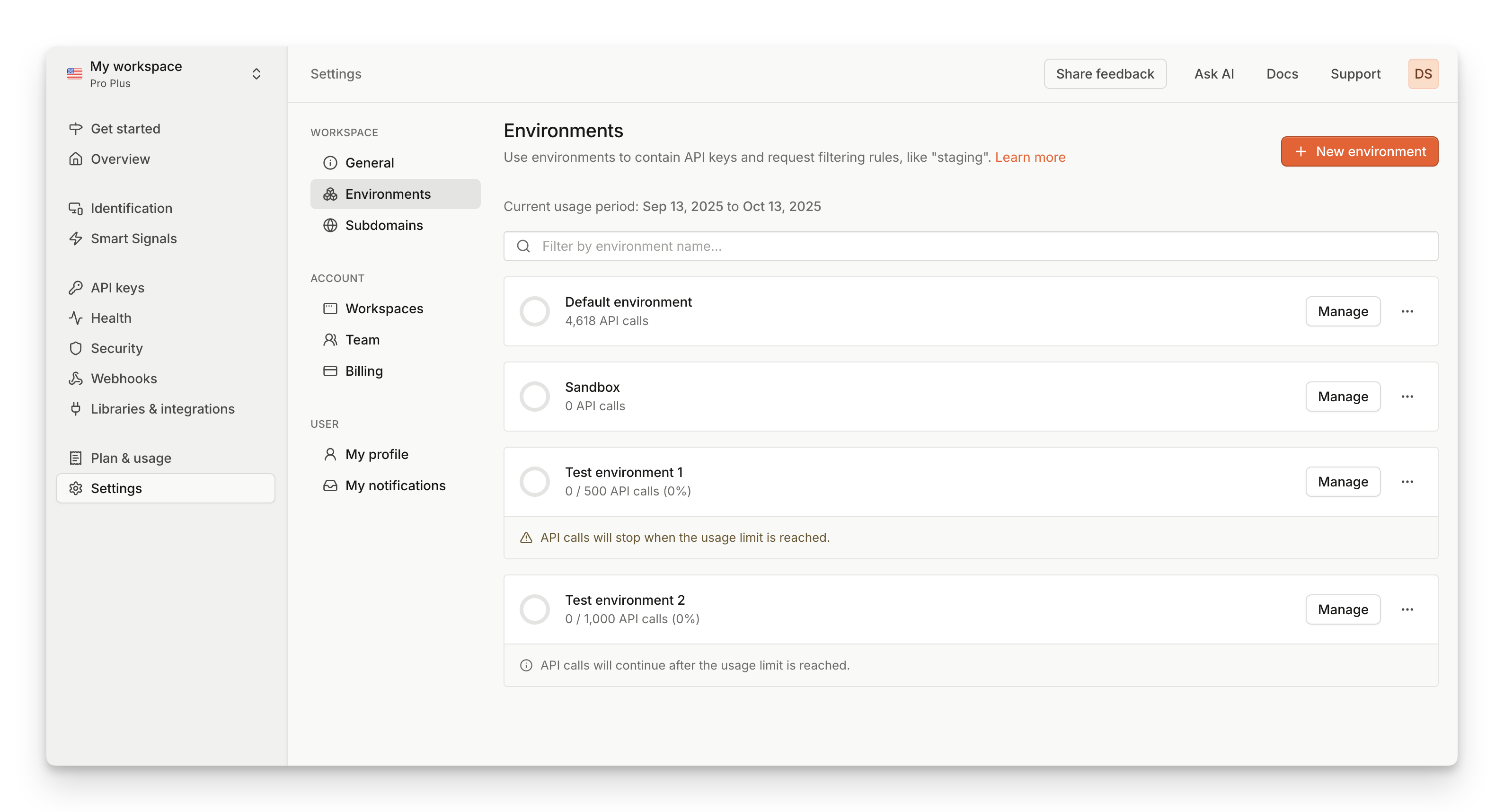 Dashboard environments