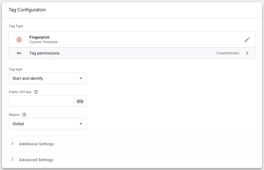 screenshot of tag configuration