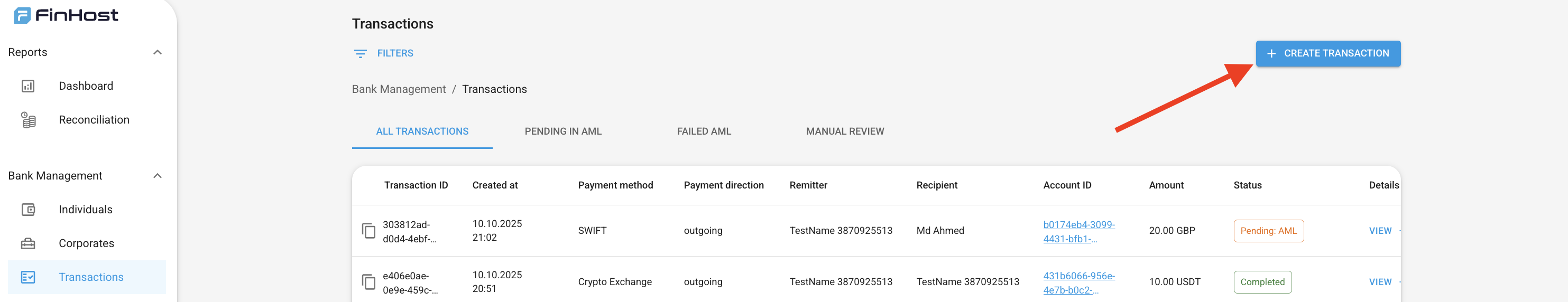 Manual Incoming Transaction