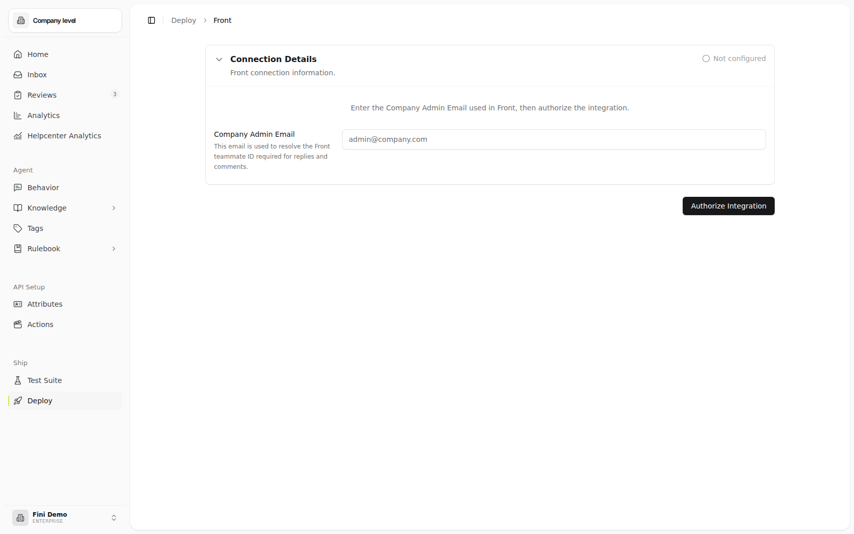 Front deploy page before connecting