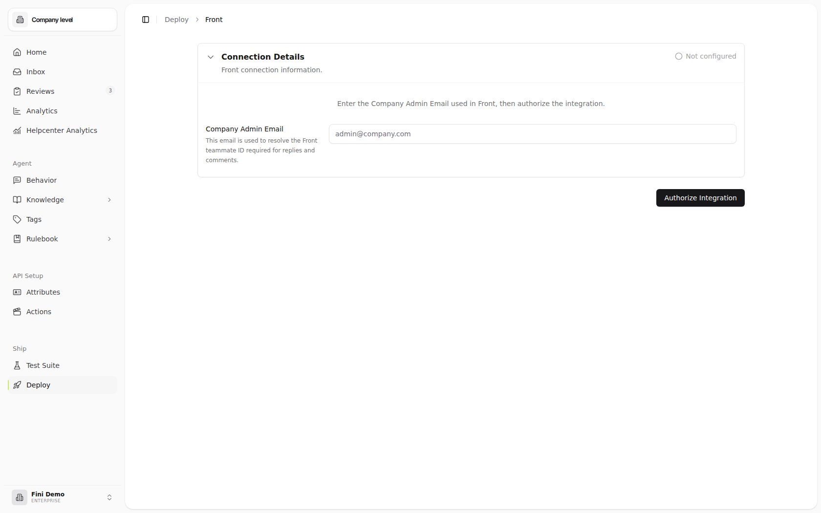 Front deploy page before connecting