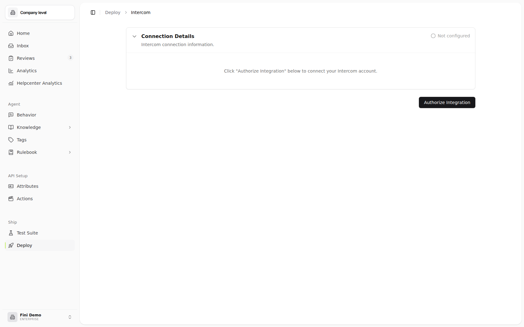 Intercom deploy page before connecting