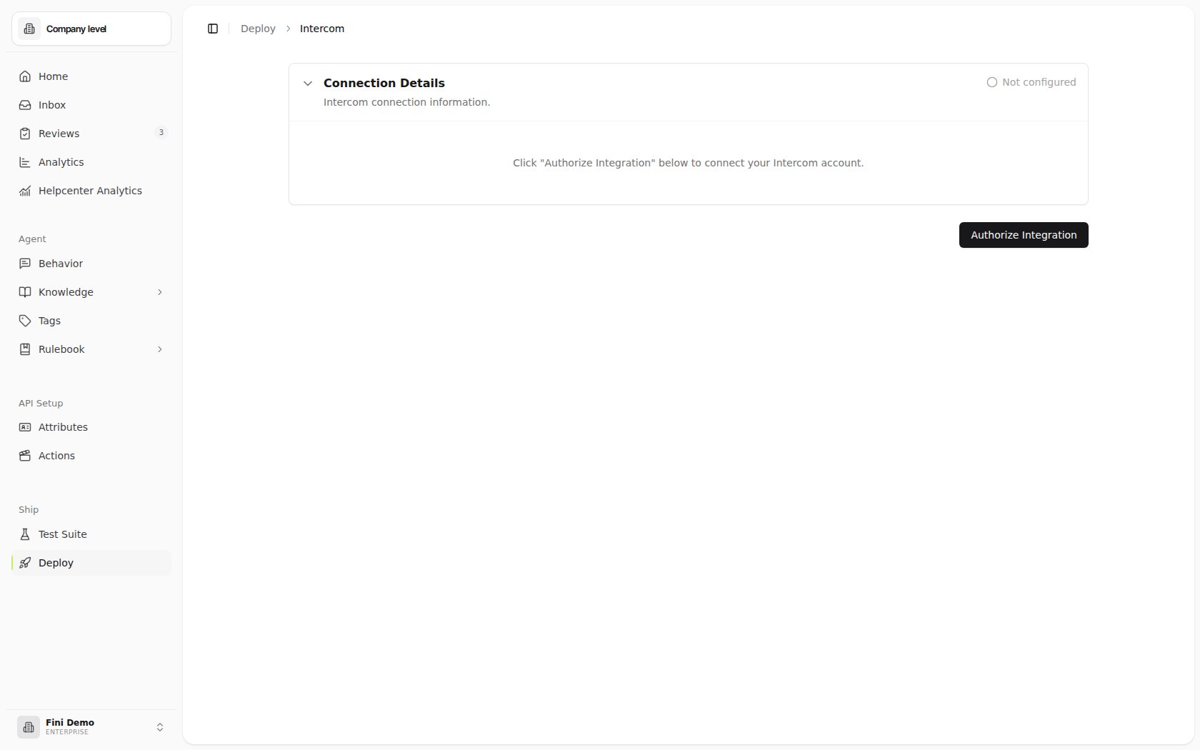 Intercom deploy page before connecting