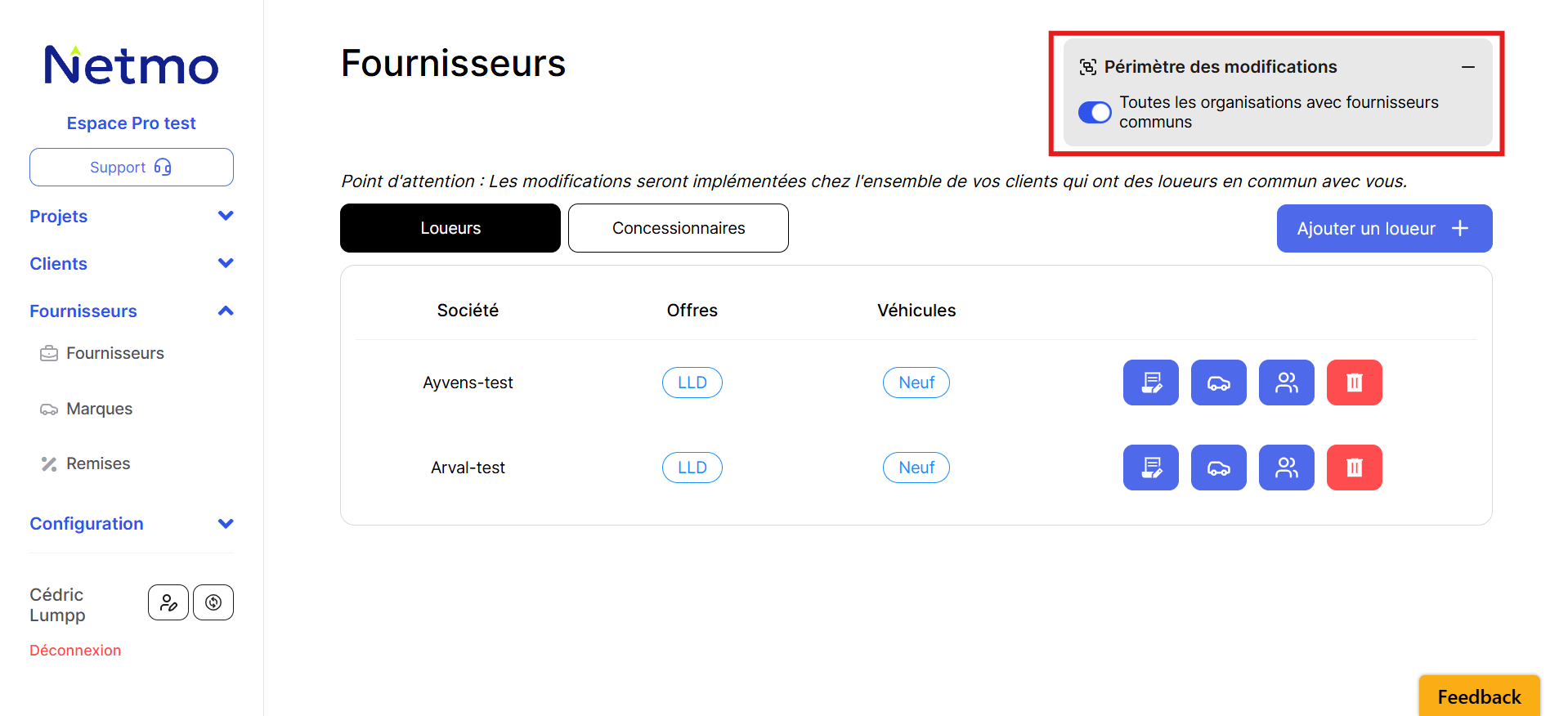 Page Fournisseurs Pro Pn