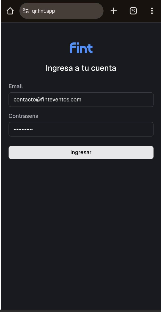 Pantalla de inicio de sesión