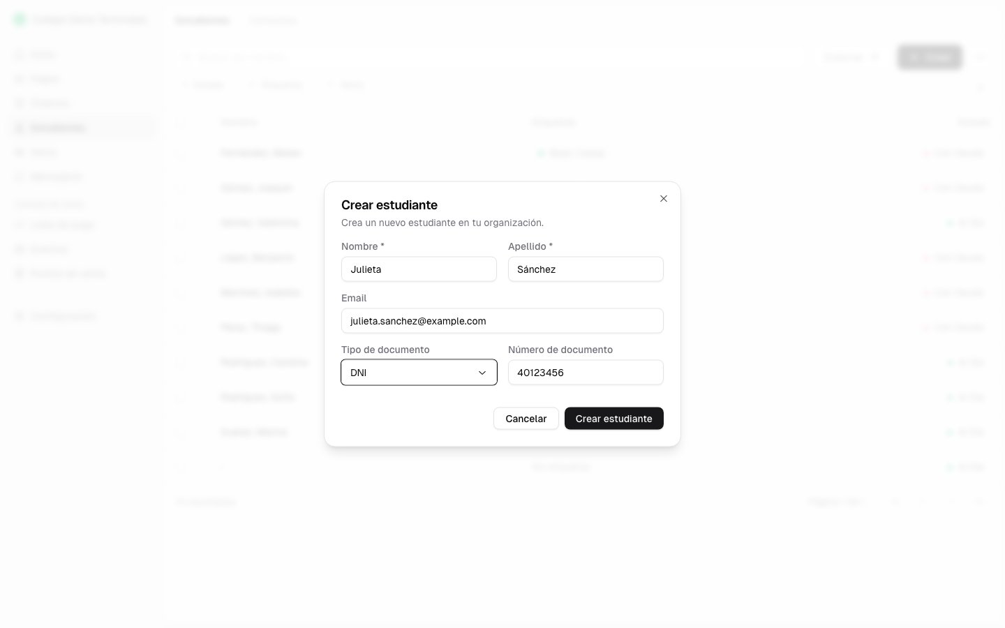 Formulario de creación manual de un cliente