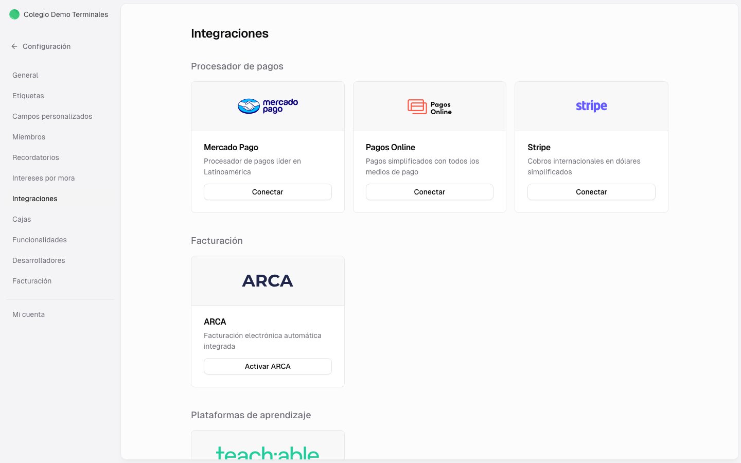 Tarjeta de Mercado Pago en Integraciones