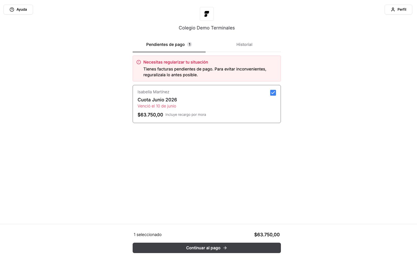 Portal de contacto: factura vencida con recargo por mora incluido