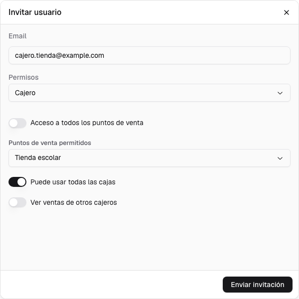 Configuración de un cajero restringido a puntos de venta seleccionados