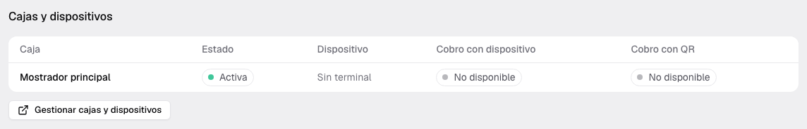 Caja Mostrador principal asociada al punto de venta, sin Point ni QR disponibles