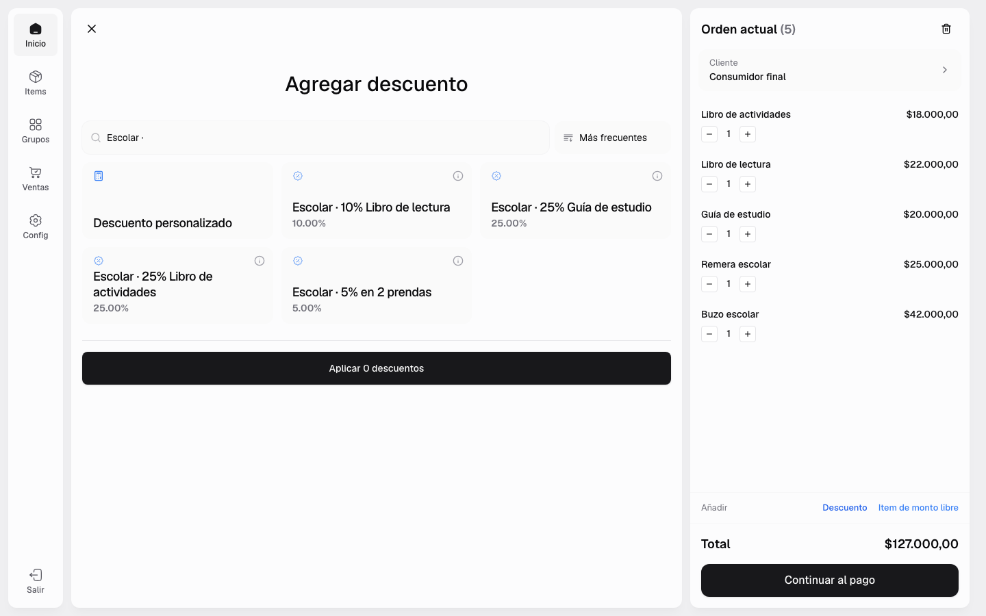 Descuentos guardados de la tienda escolar disponibles para combinar