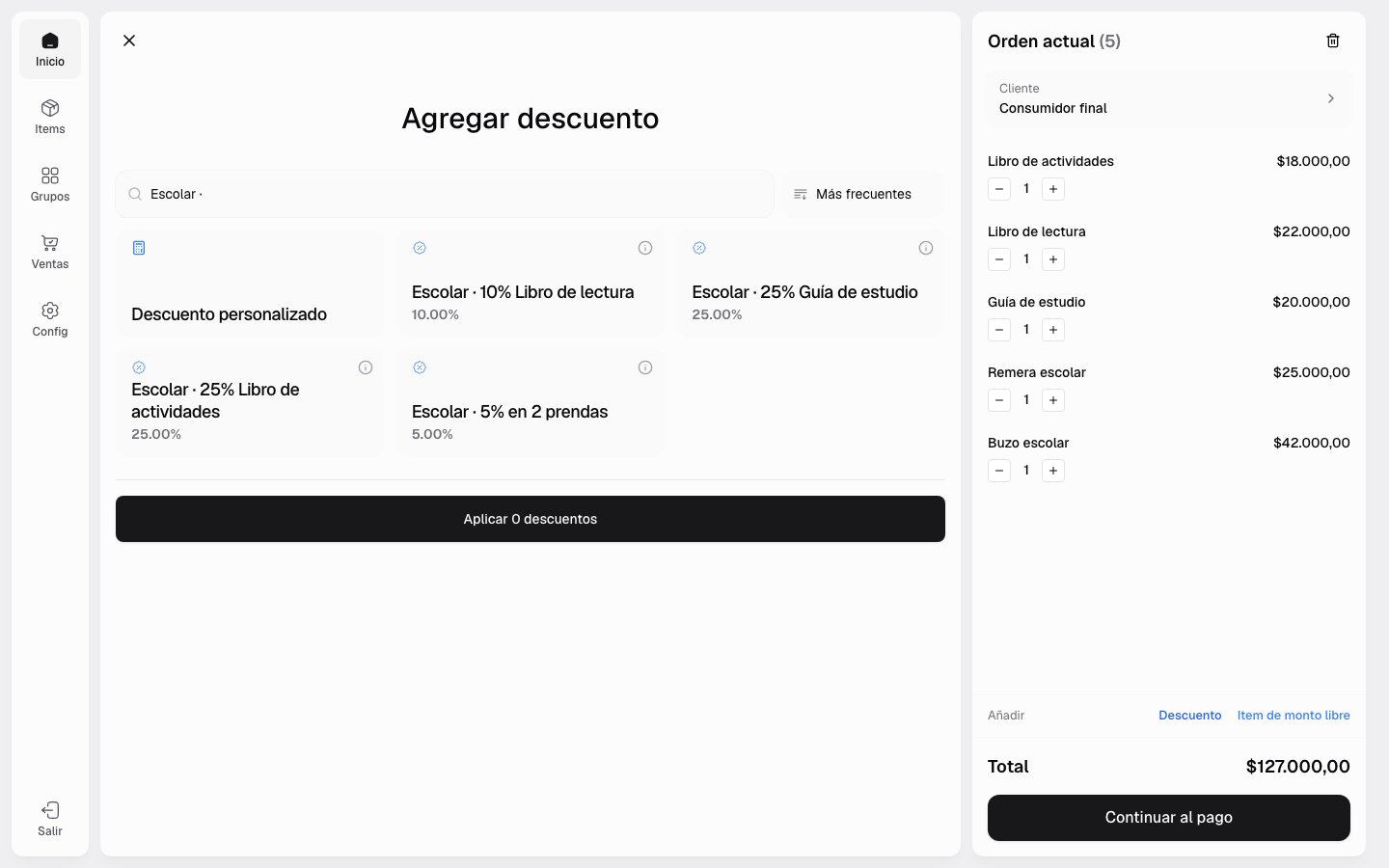 Descuentos guardados de la tienda escolar disponibles para combinar