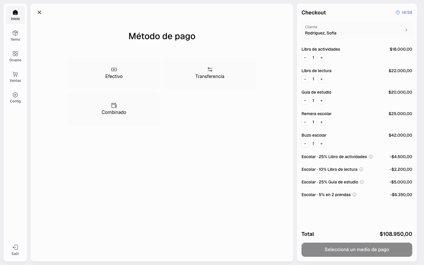 Medios de pago disponibles en el checkout del POS