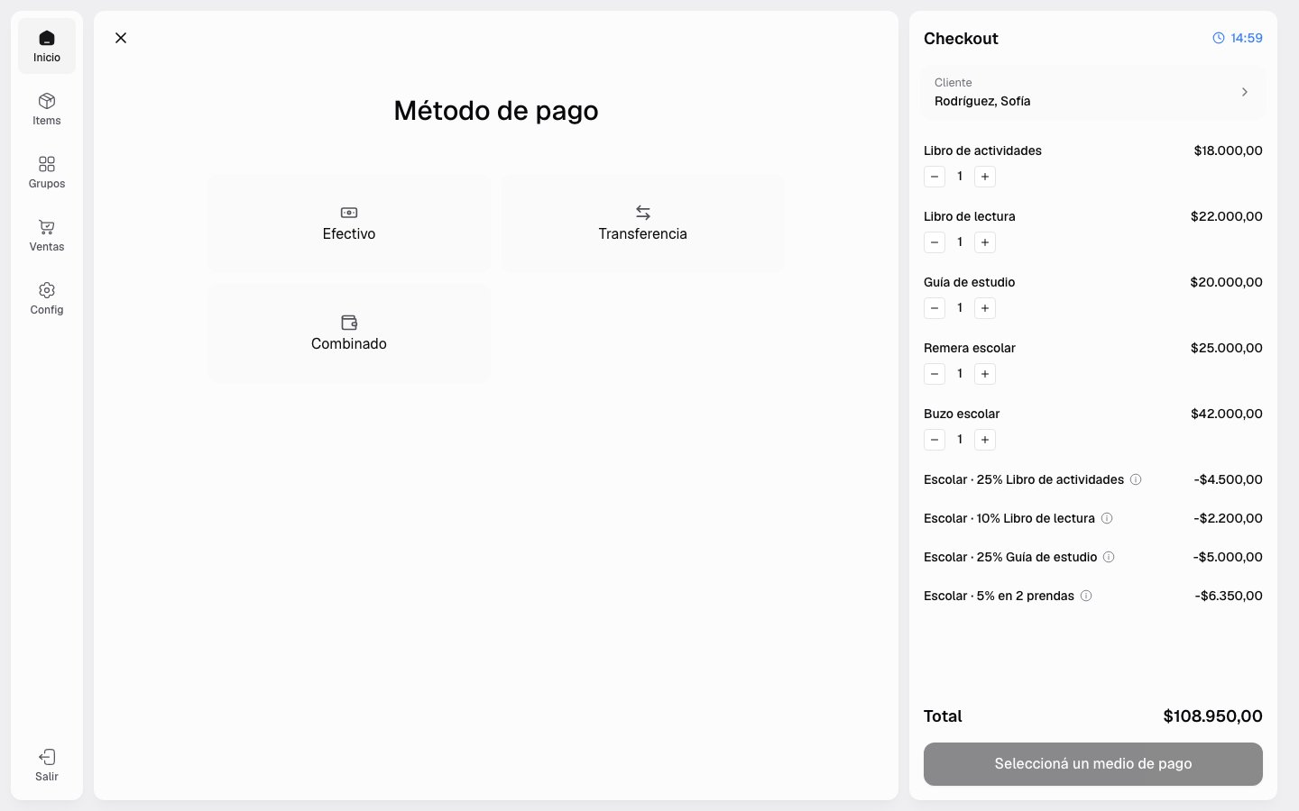 Medios de pago disponibles en el checkout del POS