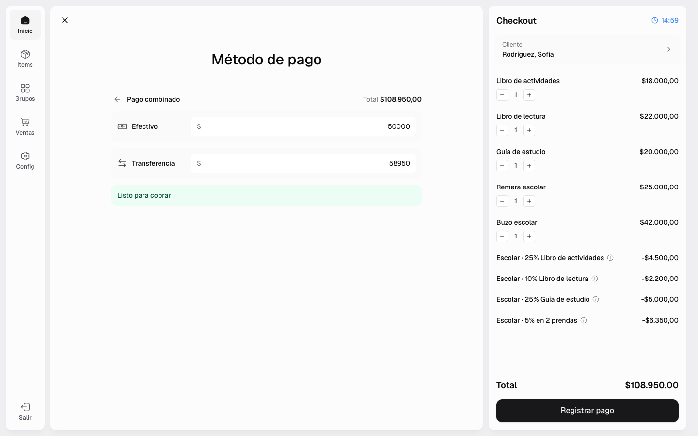 Pago combinado repartido entre varios medios