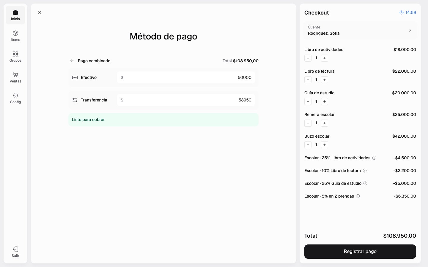 Pago combinado repartido entre varios medios