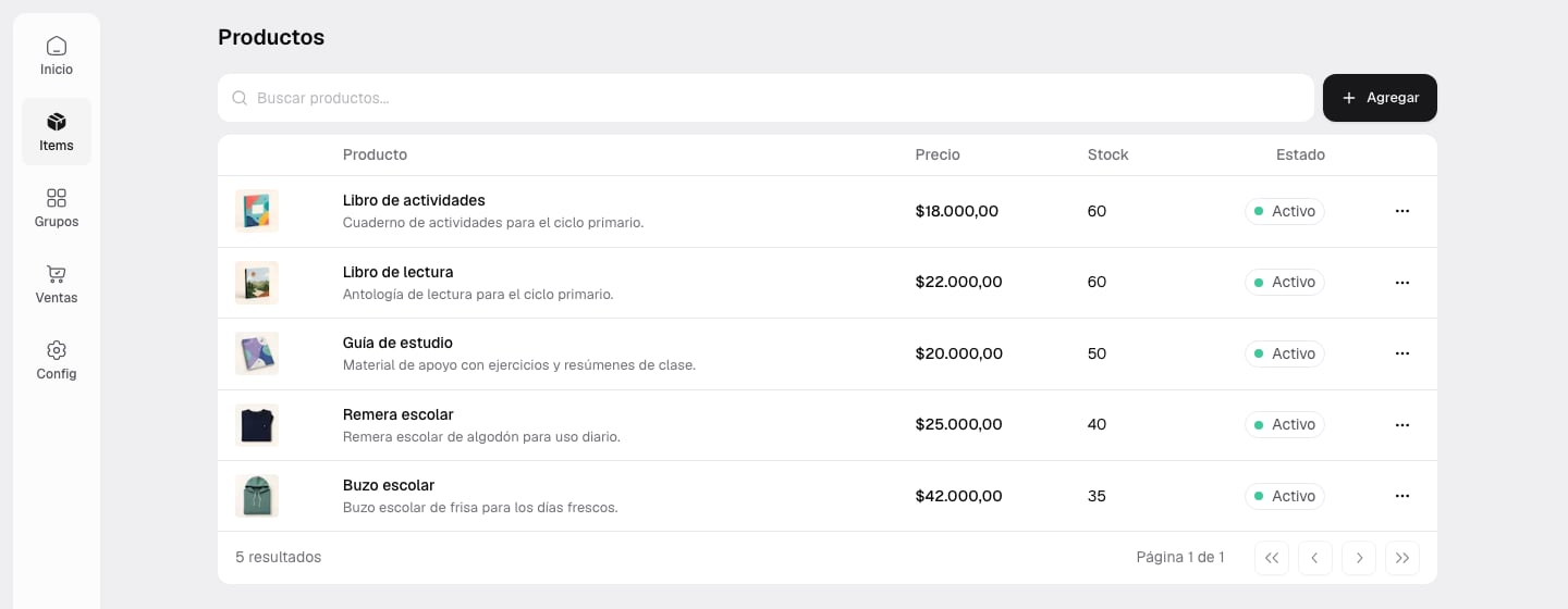 Administración de productos asociados a un punto de venta