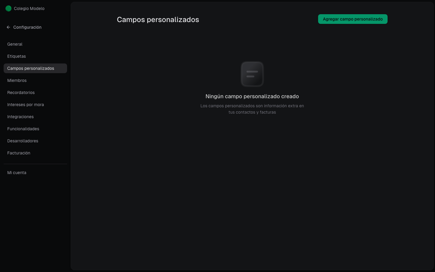 Pantalla de campos personalizados
