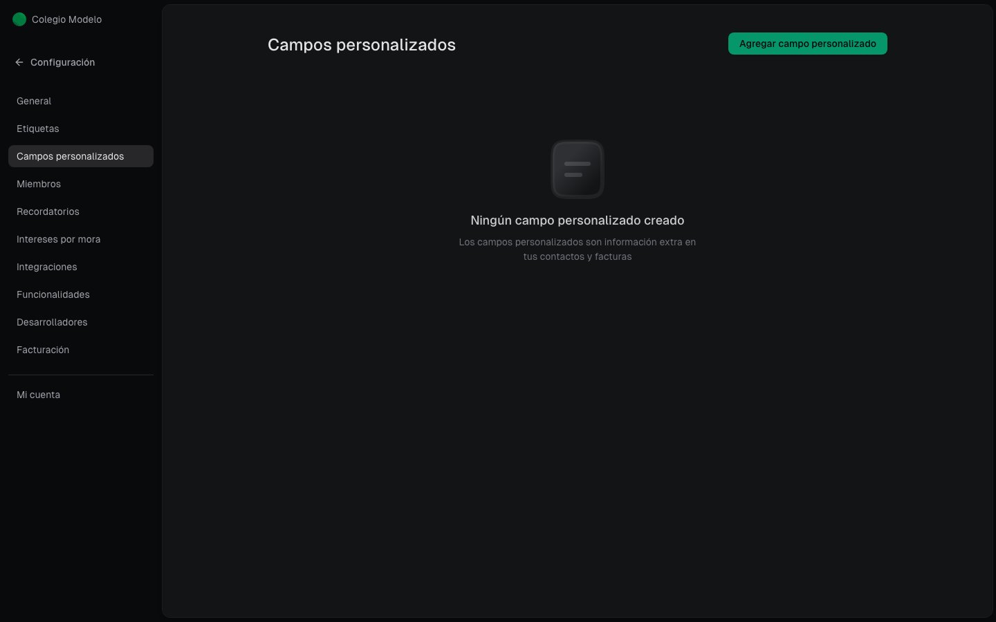 Pantalla de campos personalizados