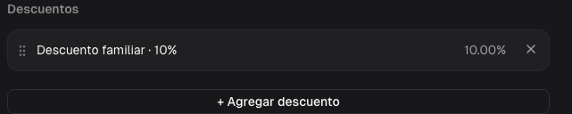 Descuento familiar del 10% asociado al evento