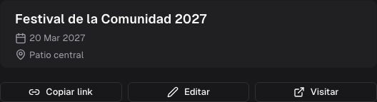 Detalle de un evento activo con las acciones Copiar link y Visitar