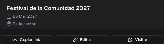 Detalle de un evento activo con las acciones Copiar link y Visitar