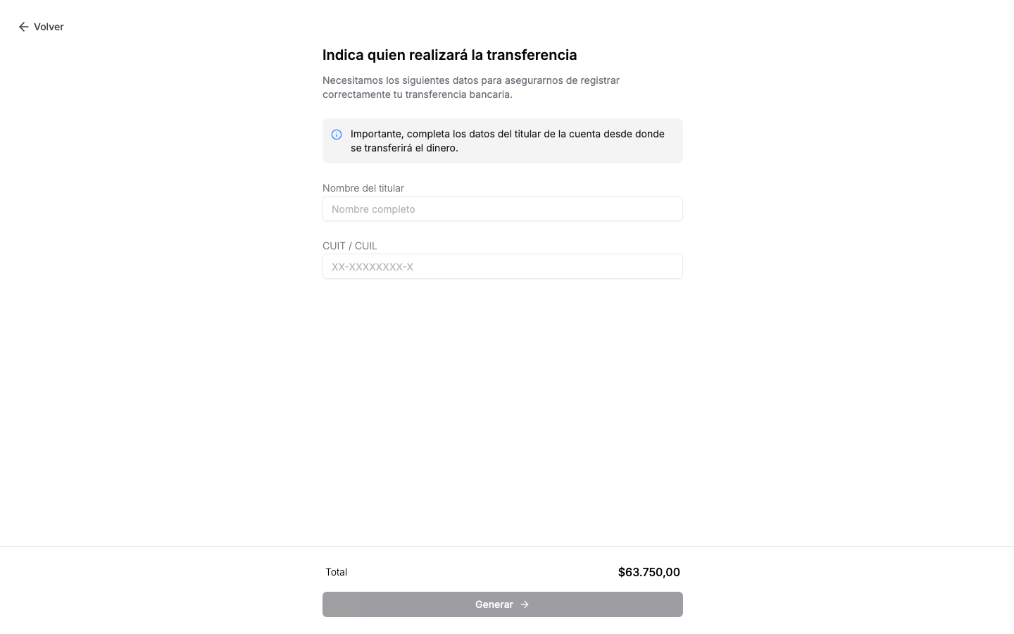 Paso de transferencia bancaria en el portal de Colegio Modelo: pide titular y CUIT o CUIL, sin generar el pago