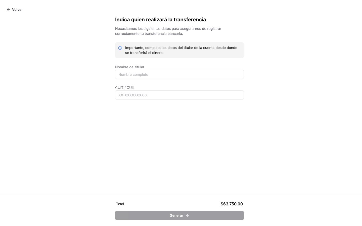 Paso de transferencia bancaria en el portal de Colegio Modelo: pide titular y CUIT o CUIL, sin generar el pago