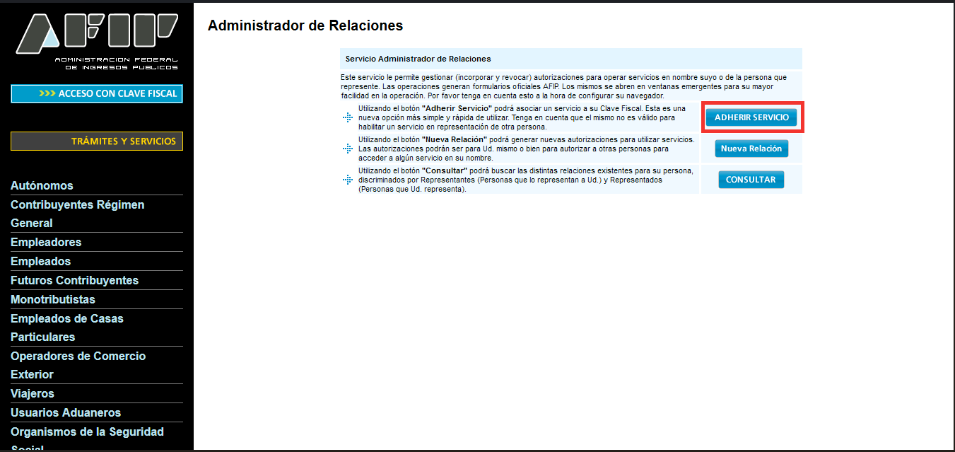 Botón Adherir Servicio