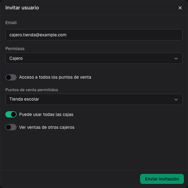 Configuración de un cajero restringido a puntos de venta seleccionados