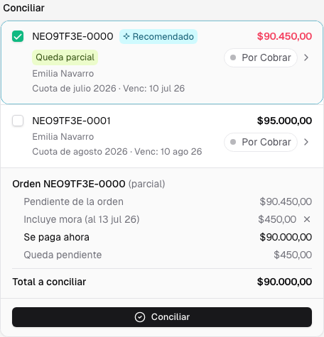 Orden por noventa mil cuatrocientos cincuenta pesos con cuatrocientos cincuenta pesos de mora calculada al 13 de julio
