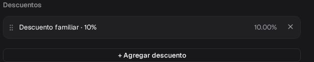 Descuento familiar del 10% asociado al evento