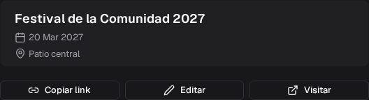 Detalle de un evento activo con las acciones Copiar link y Visitar