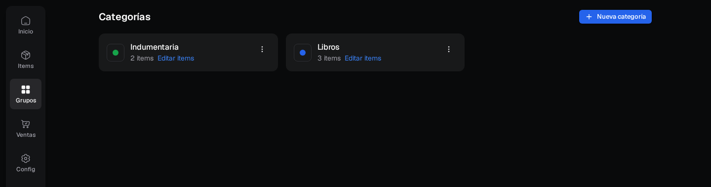 Grupos Libros e Indumentaria configurados en la tienda escolar